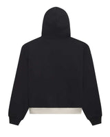 Sp5der Campers Field Zip Up Hoodie onyx, plain black back with a bone hem panel, back view