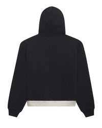 Sp5der Campers Field Zip Up Hoodie onyx, plain black back with a bone hem panel, back view