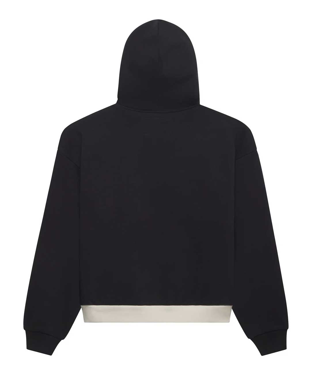 Sp5der Campers Field Zip Up Hoodie onyx, plain black back with a bone hem panel, back view