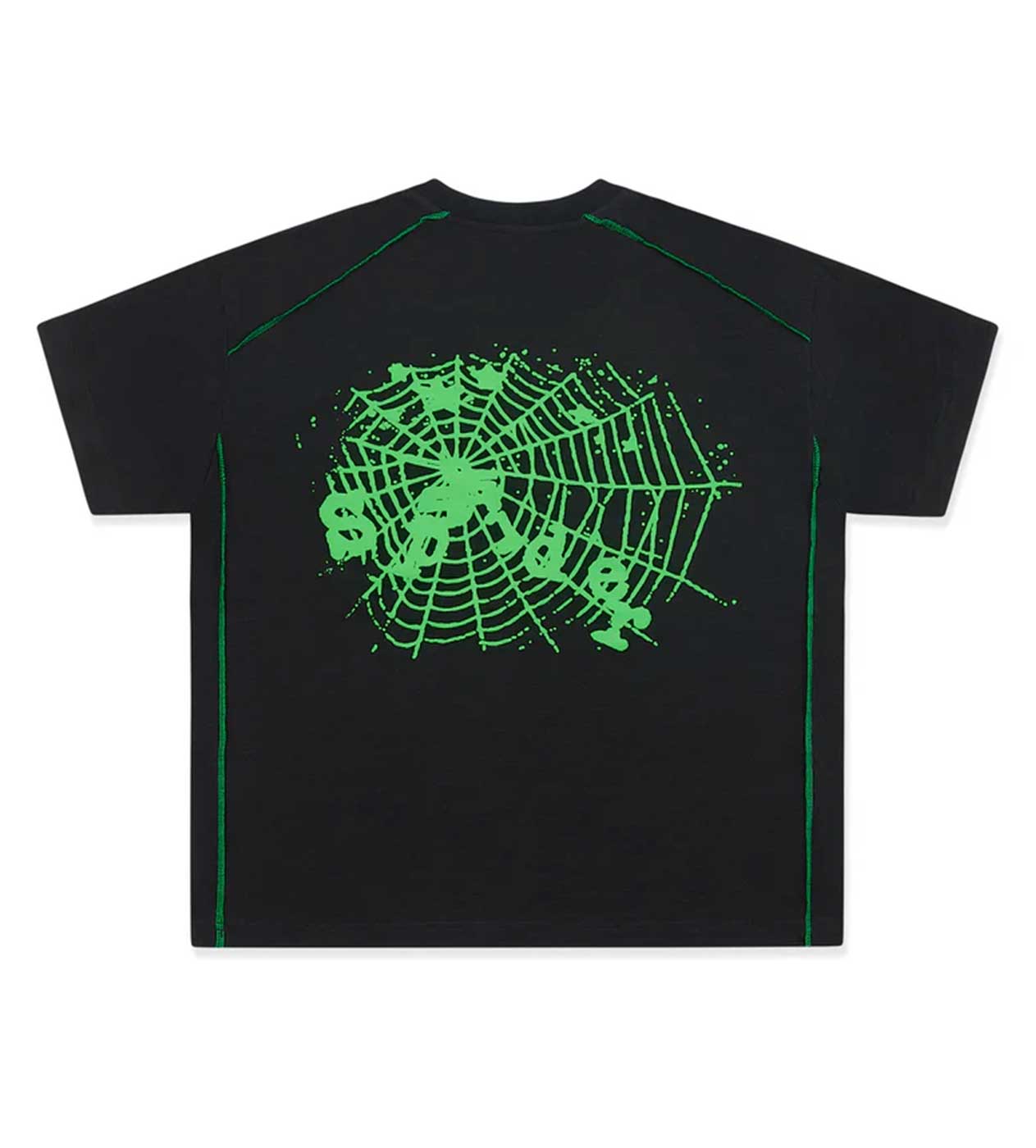 Sp5der Contrast Stitch Slub Tee Black/Green