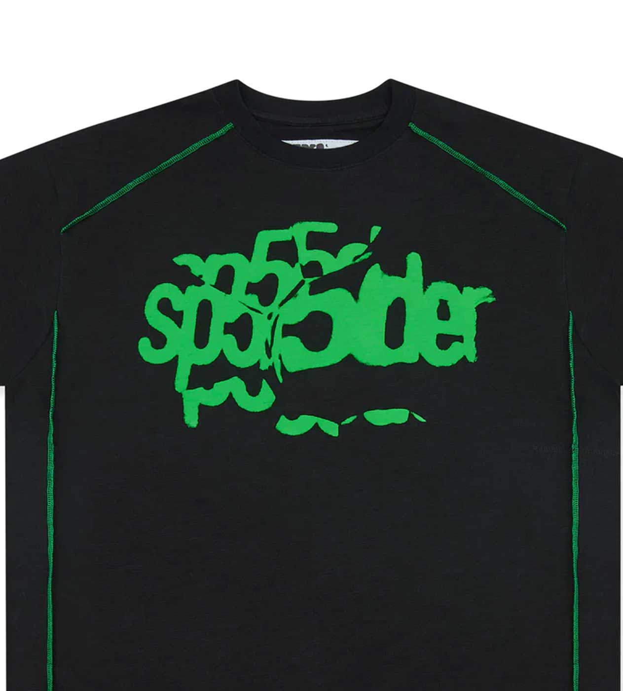 Sp5der Contrast Stitch Slub Tee Black/Green