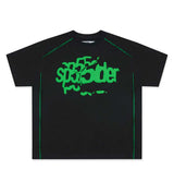 Sp5der Contrast Stitch Slub Tee Black/Green