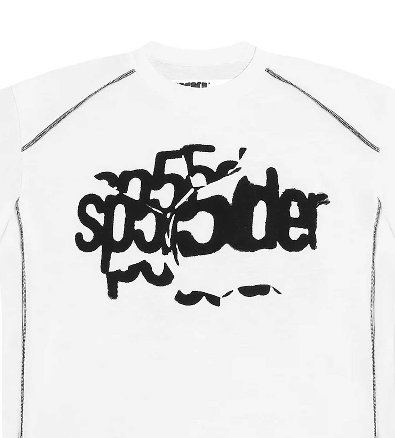 Sp5der Contrast Stitch Slub Tee White