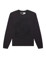 Sp5der Distressed OG Web V2 L/S granite black, long sleeve with tonal puff web graphic, front view