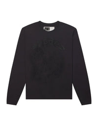 Sp5der Distressed OG Web V2 L/S granite black, long sleeve with tonal puff web graphic, front view
