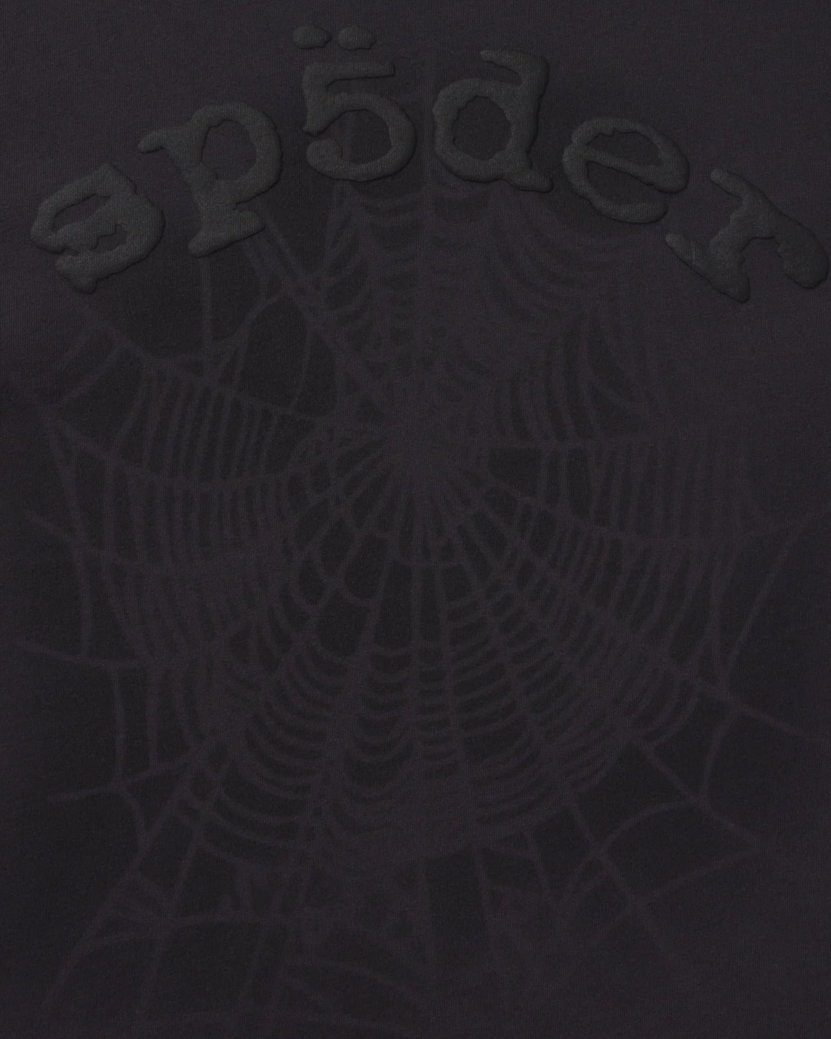Sp5der Distressed OG Web V2 L/S granite black, close-up of the tonal Sp5der web print