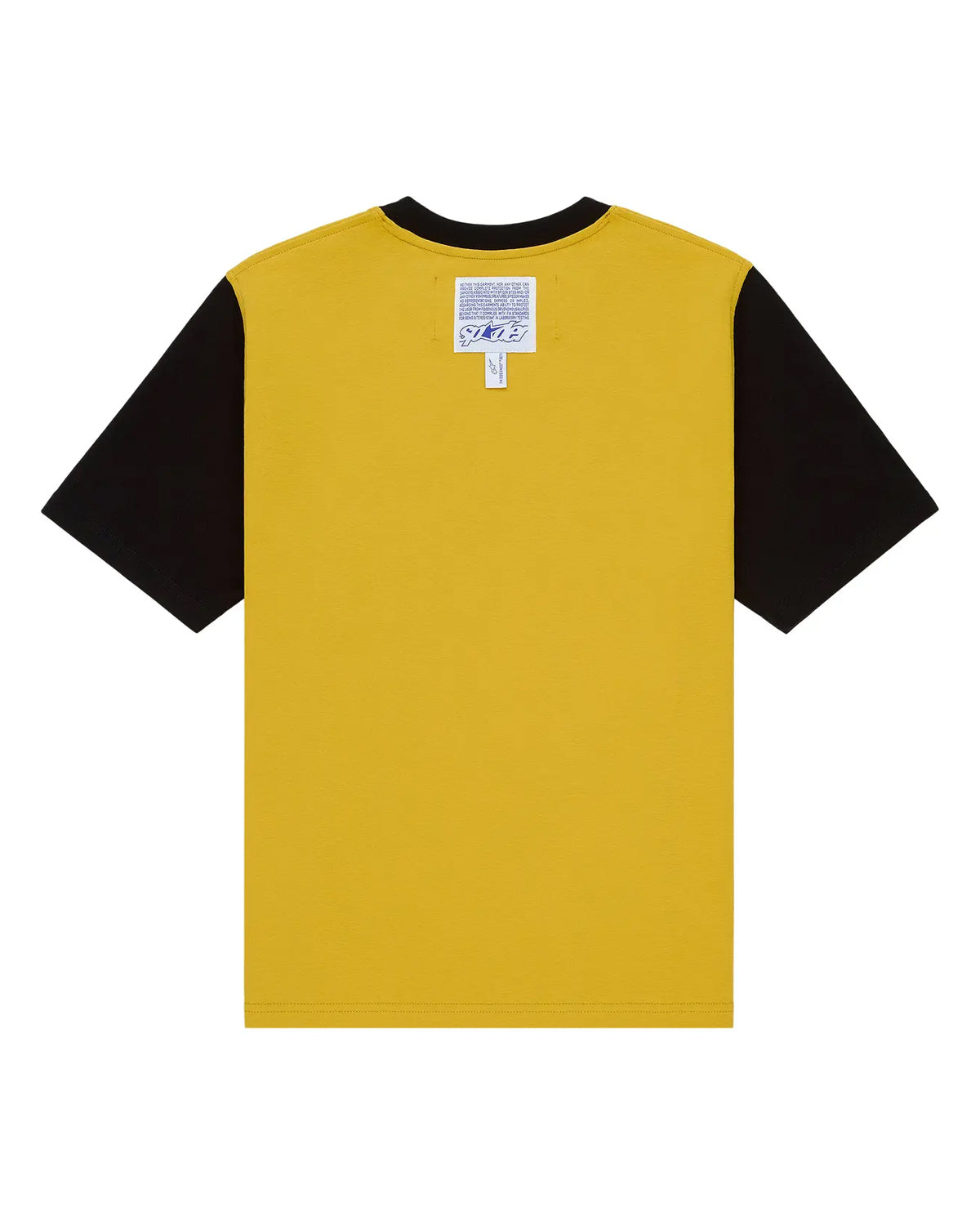 Sp5der Engineer Tee yellow, plain back view with black sleeves and a white woven care label
