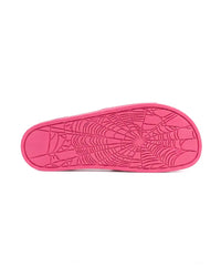 Sp5der Enzo Slide pink, outsole view showing the full spiderweb tread pattern