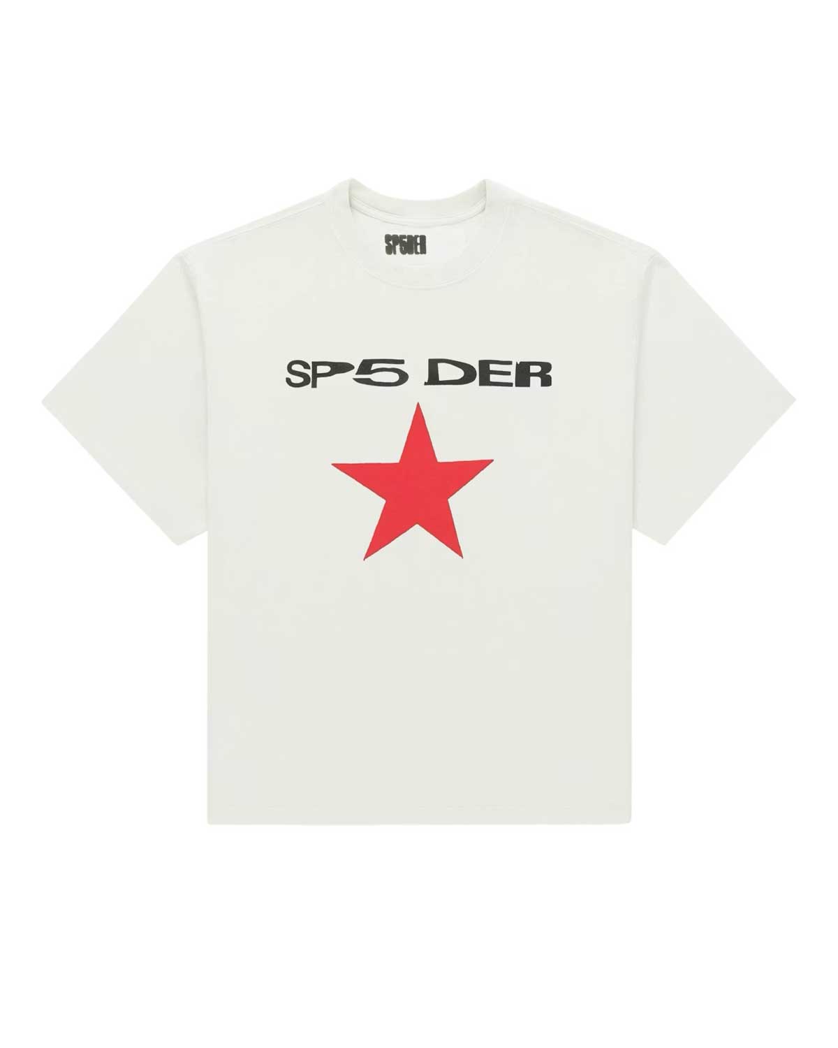 Sp5der Five Point Tee white, cotton T-Shirt with black SP5DER wordmark and red five-point star, front view