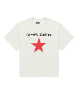 Sp5der Five Point Tee white, cotton T-Shirt with black SP5DER wordmark and red five-point star, front view