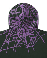 Sp5der Heavy Web Hoodie dark green, close-up of the purple spiderweb on the hood