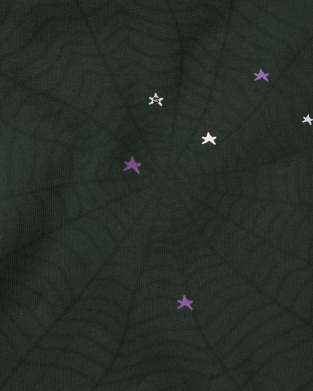 Sp5der Heavy Web Hoodie dark green, close-up of the small star accents on the body