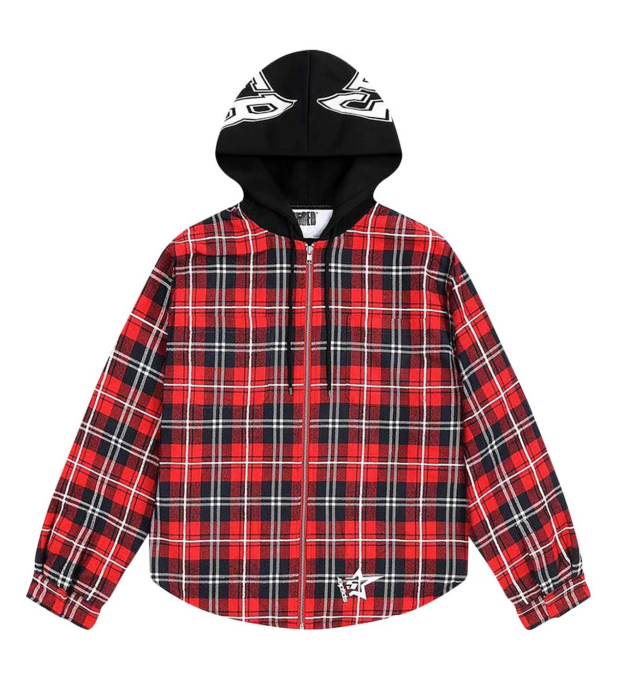 Sp5der Hooded Flannel Zip Up Black/Red