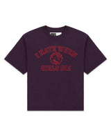 Sp5der I H8 When Girls Die Tee cardinal, deep plum tee with red varsity crest and lettering, front view
