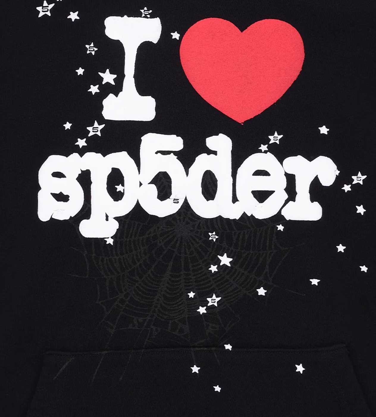 Sp5der I Heart Sp5 Hoodie Black Close up