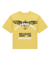 Sp5der Infantry Tee yellow, golden-yellow cotton T-Shirt with black eagle and 555 Parachute arch, front view