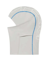 Sp5der Jumbo Logo Face Mask grey and blue, side view showing the blue overlock seam running over the hood