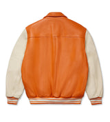 Sp5der Leather Varsity Jacket Orange