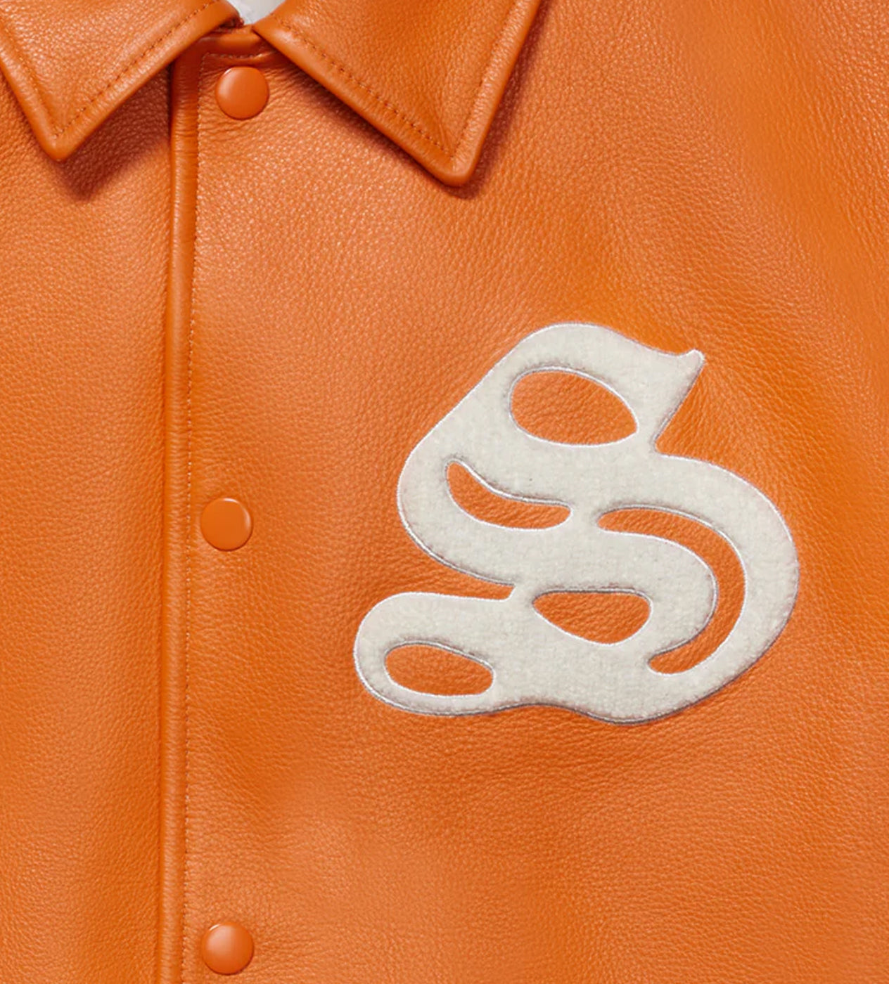 Sp5der Leather Varsity Jacket Orange