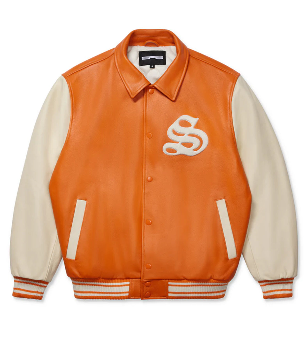 Sp5der Leather Varsity Jacket Orange