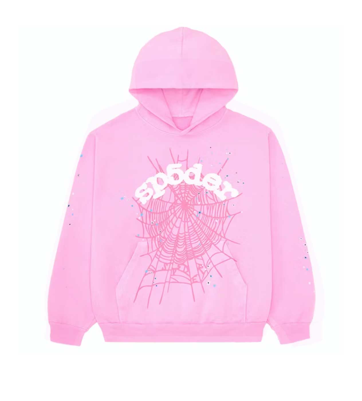 Sp5der Logo Web Pink Hoodie Front View