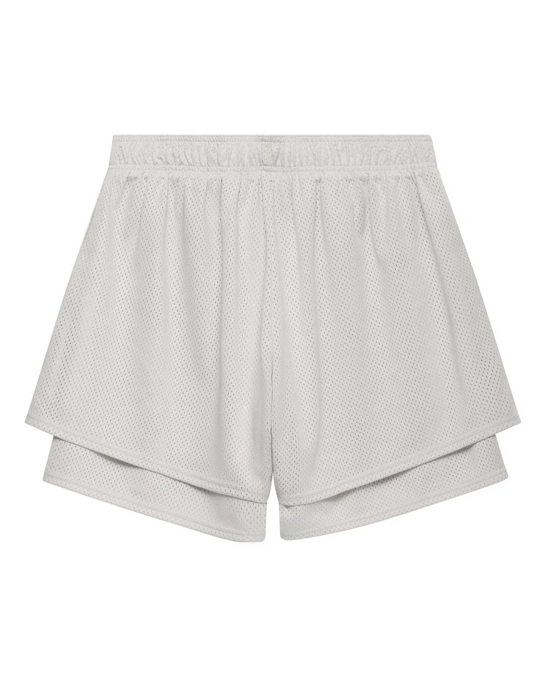 Sp5der Mesh Double Layer Shorts plastic, plain bone grey mesh back with elastic waistband, back view