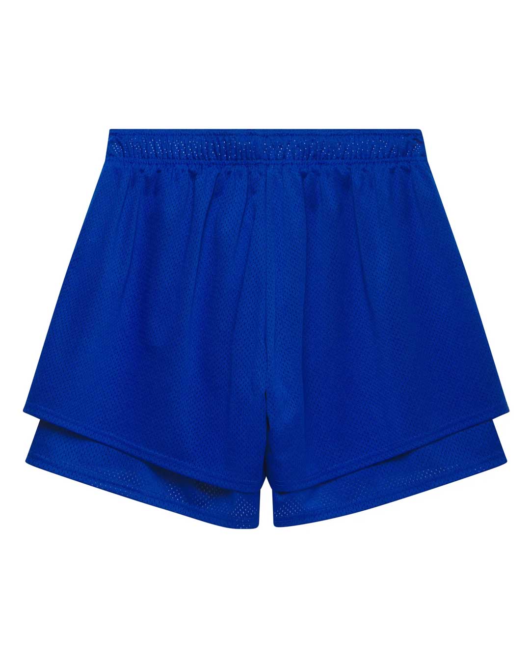 Sp5der Mesh Double Layer Shorts blue, plain royal blue mesh back with elastic waistband, back view