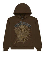Sp5der OG Web Rhinestone Hoodie Brown