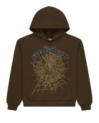 Sp5der OG Web Rhinestone Hoodie Brown