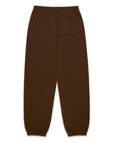 Sp5der OG Web Rhinestone Sweatpants brown, plain brown back with a single patch pocket and elastic cuffs, back view
