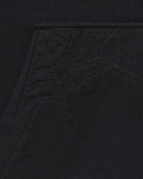Sp5der Overprint Zip Up Hoodie onyx, close-up of the tonal web stitching on the front