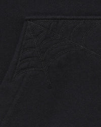 Sp5der Overprint Zip Up Hoodie onyx, close-up of the tonal web stitching on the front