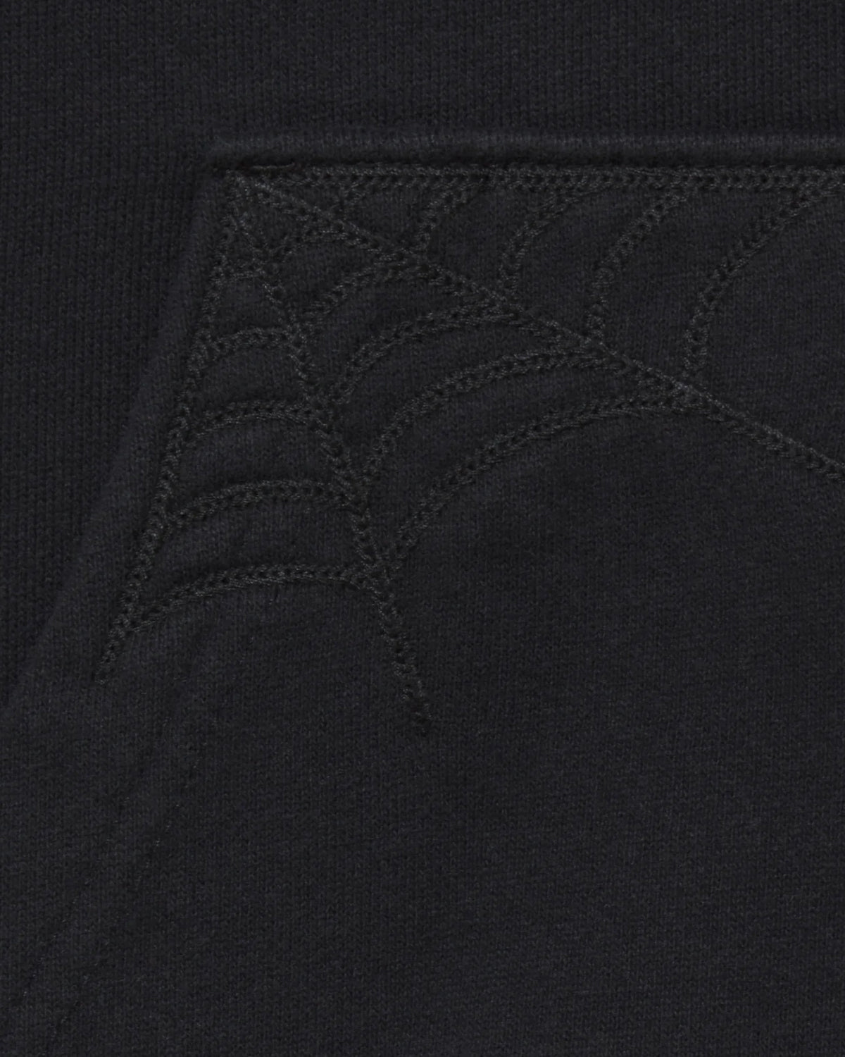 Sp5der Overprint Zip Up Hoodie onyx, close-up of the tonal web stitching on the front