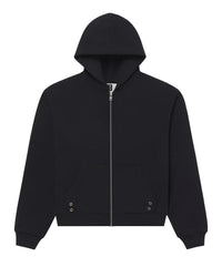 Sp5der Overprint Zip Up Hoodie onyx, plain black zip-up, front view