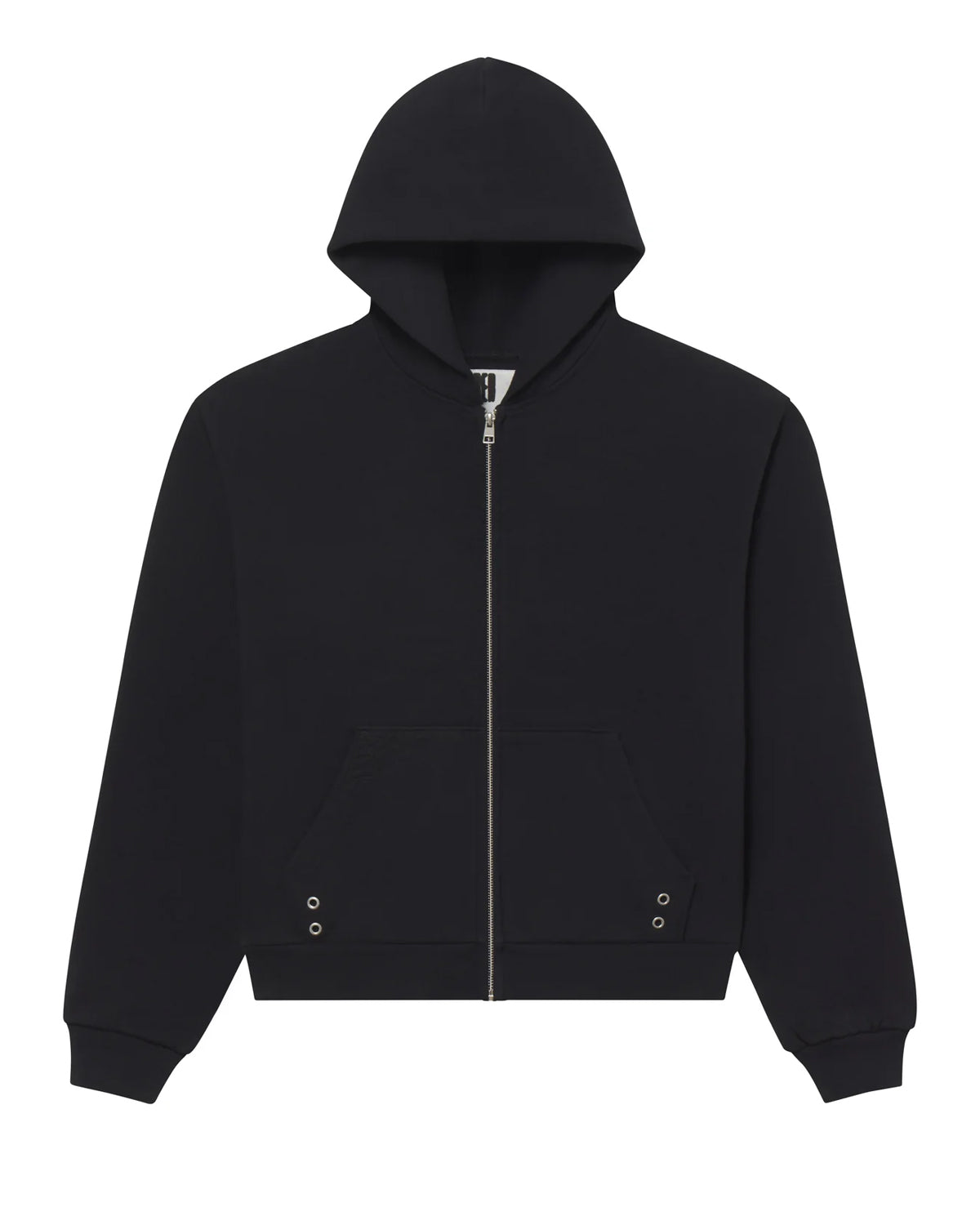 Sp5der Overprint Zip Up Hoodie onyx, plain black zip-up, front view