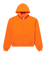 Sp5der Overprint Zip Up Hoodie tangerine orange, plain orange zip-up, front view