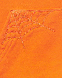 Sp5der Overprint Zip Up Hoodie tangerine orange, close-up of the tonal web stitching on the front
