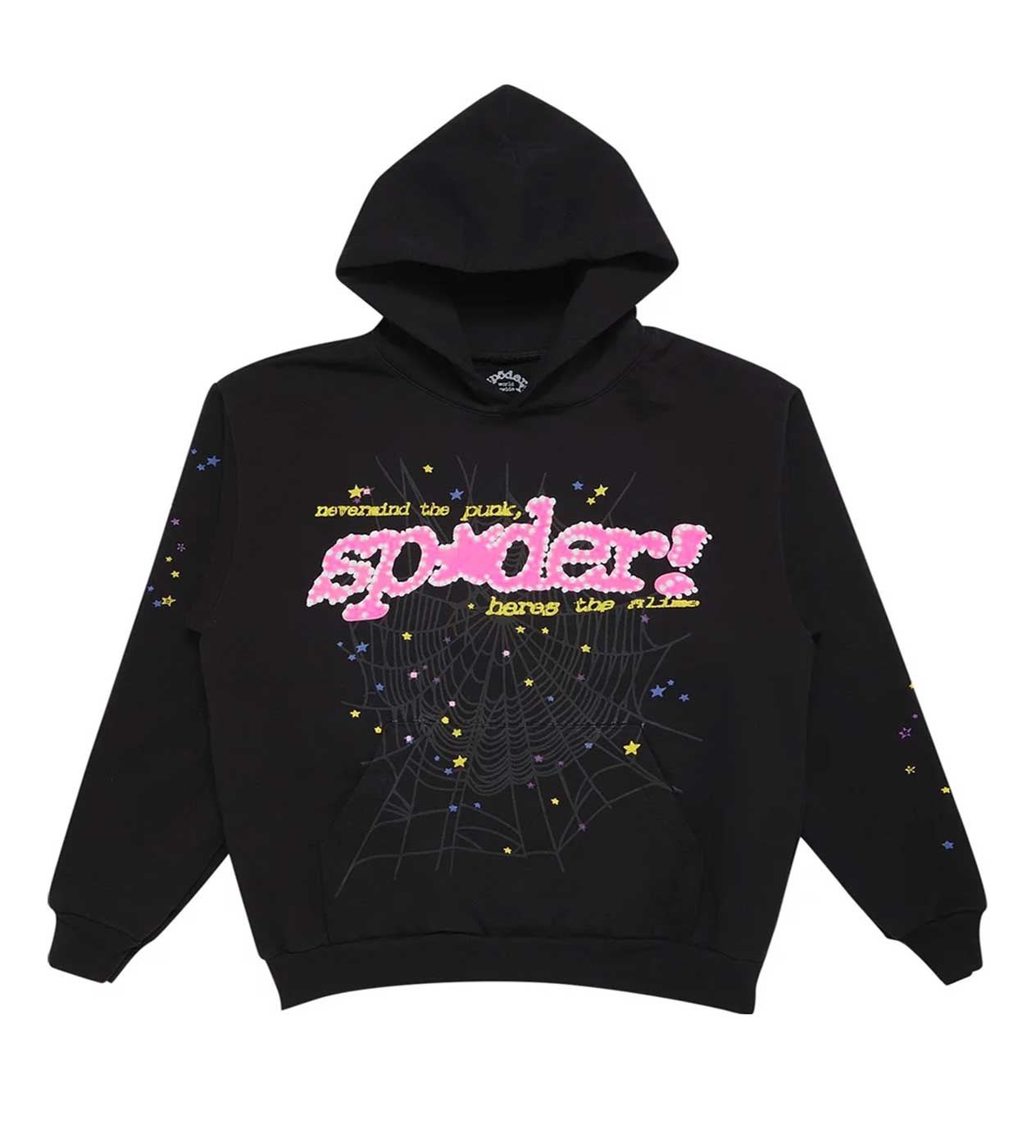 Sp5der P*nk Hoodie V2 Black Front View