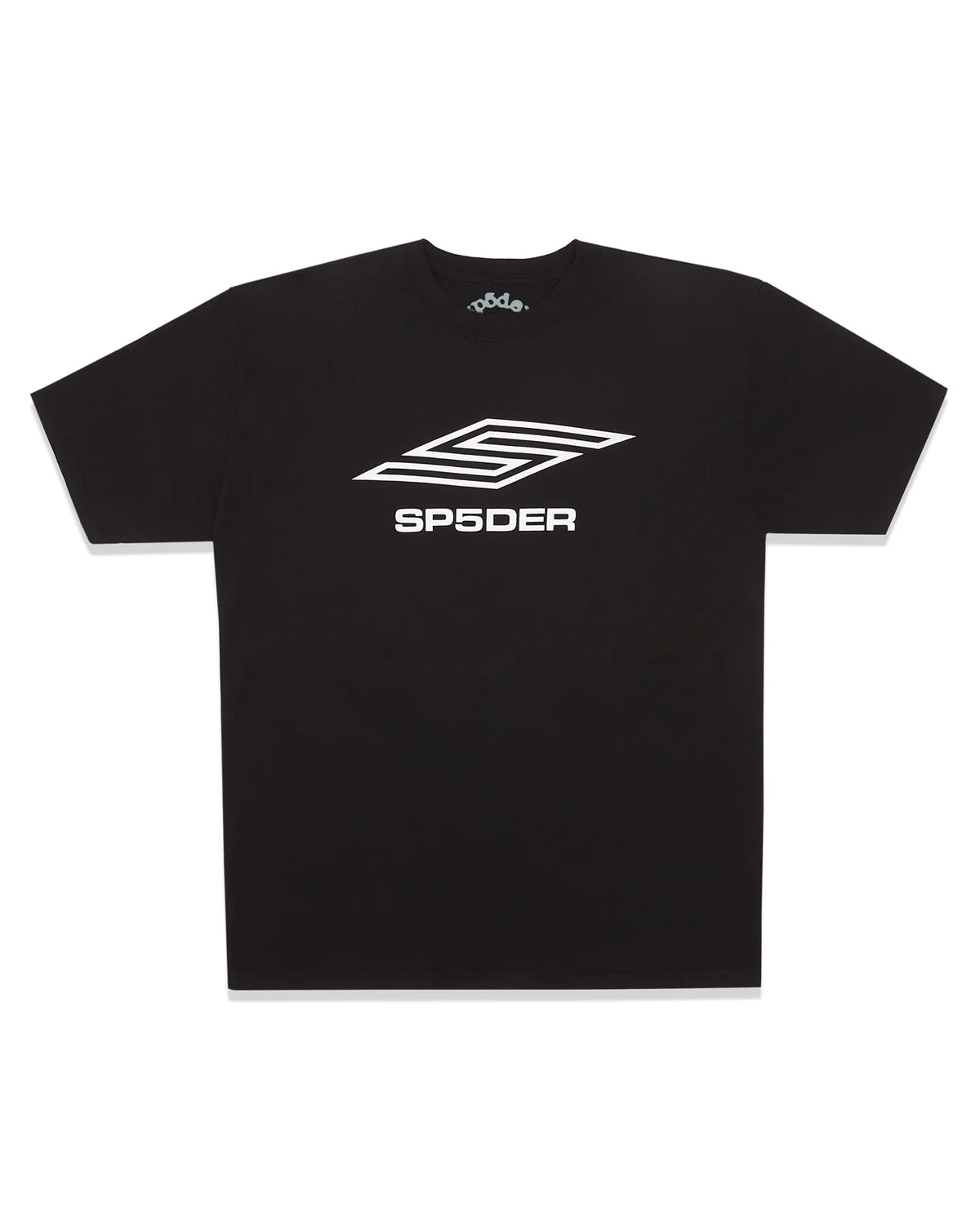 Sp5der Pro LW Tee black, lightweight cotton tee with the white Sp5der chevron logo and wordmark on the chest, front view