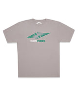 Sp5der Pro LW Tee grey, warm grey cotton tee with a green S maze logo above a SP5DER wordmark, front view