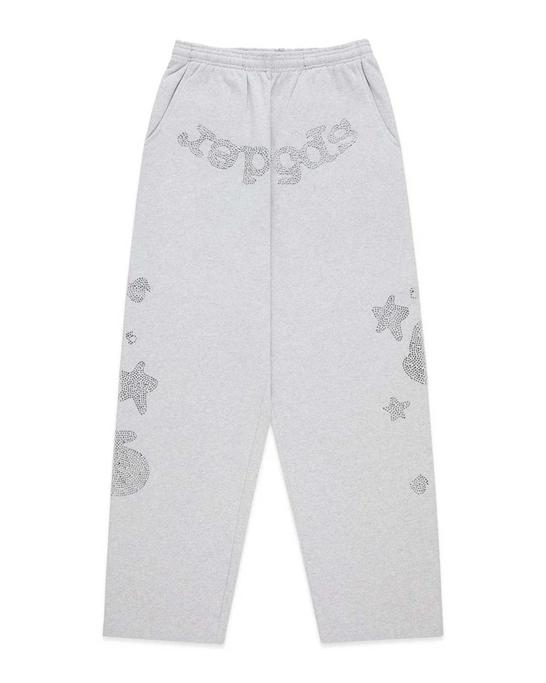 Sp5der Rhinestone Beluga V2 Wide Leg Sweatpants Heather Grey