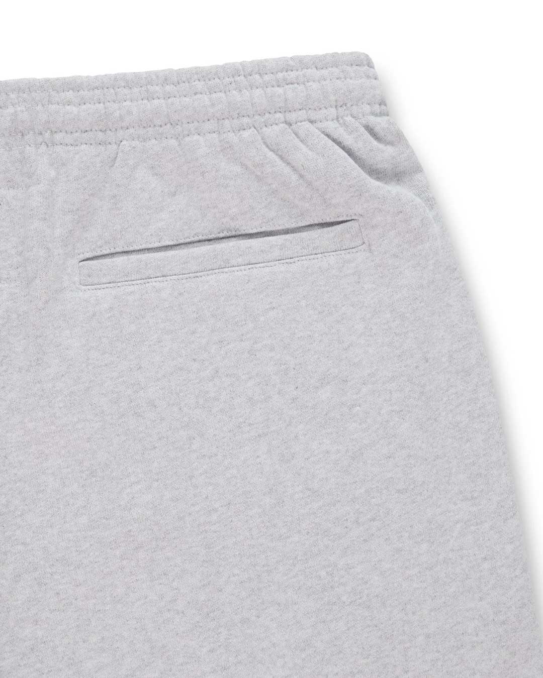 Sp5der Rhinestone Beluga V2 Wide Leg Sweatpants heather grey, close-up of the back welt pocket and elastic waistband
