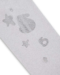Sp5der Rhinestone Beluga V2 Wide Leg Sweatpants heather grey, close-up of the rhinestone star and numeral motifs on the leg