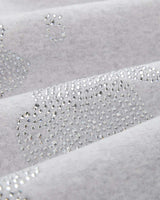 Sp5der Rhinestone Beluga V2 Wide Leg Sweatpants heather grey, macro close-up of the crystal rhinestones set into the fleece