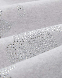 Sp5der Rhinestone Beluga V2 Wide Leg Sweatpants heather grey, macro close-up of the crystal rhinestones set into the fleece