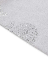 Sp5der Rhinestone Beluga V2 Wide Leg Sweatpants heather grey, angled close-up of a rhinestone motif at the hem
