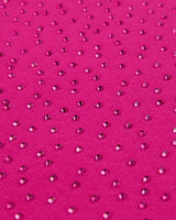 Sp5der Rhinestone OG Logo V2 Wide Leg Sweatpants pink, close-up of the all-over pink rhinestone application on the fleece