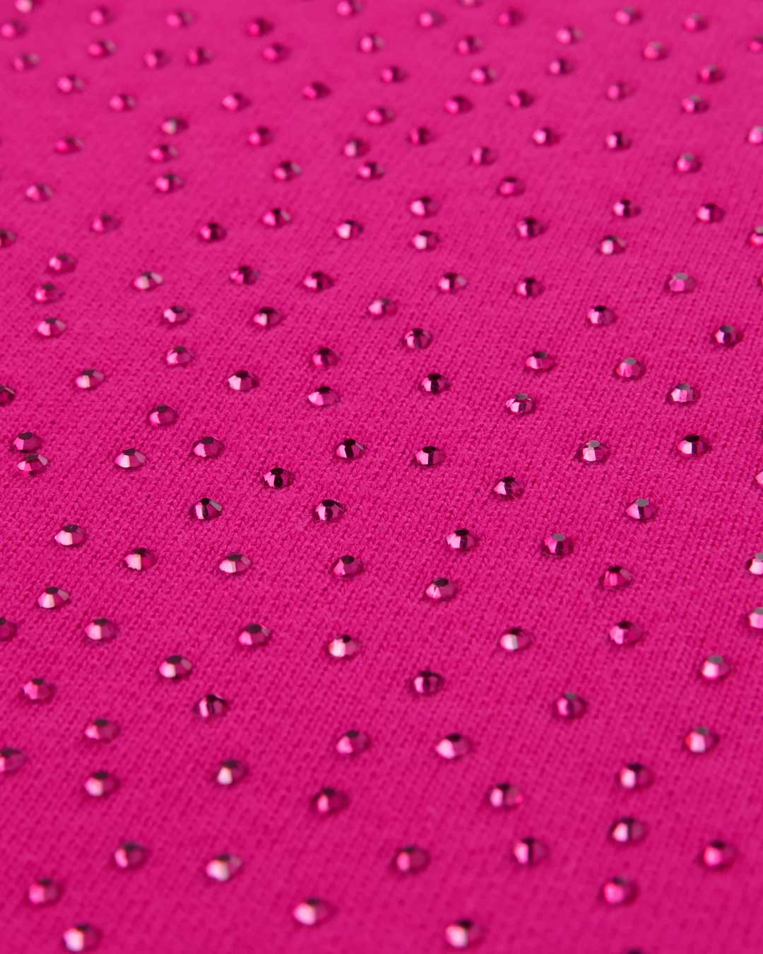 Sp5der Rhinestone OG Logo V2 Wide Leg Sweatpants pink, close-up of the all-over pink rhinestone application on the fleece