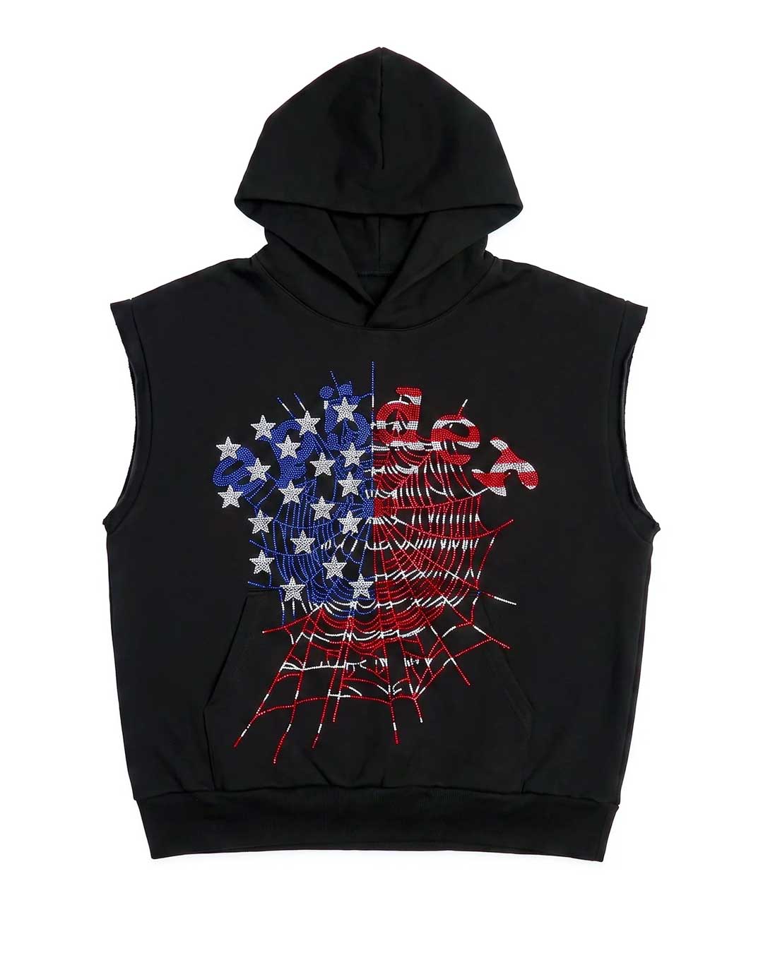 Sp5der Rhinestone OG Web Sleeveless Hoodie Onyx