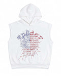 Sp5der Rhinestone OG Web Sleeveless Hoodie White